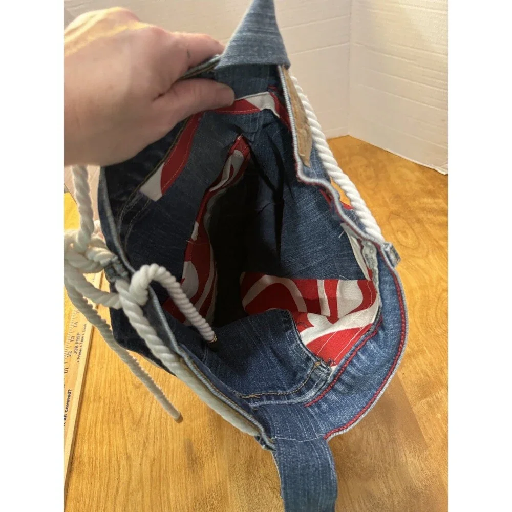 Handmade Crossbody Purse Tote Levis Lauren Denim jeans RED & White Swirl RARE